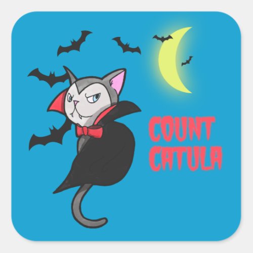 Funny and Cute Cat Illustration  Count Catula Square Sticker