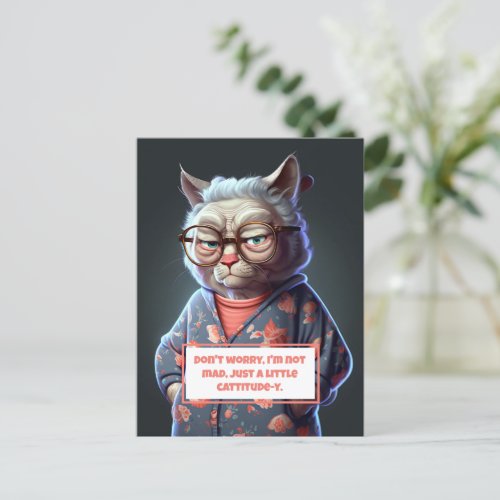 Funny and Cute Cattitude_y Old Lady Cat Holiday Postcard