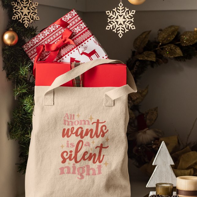 Funny and Cute Christmas Holiday Silent Night Mom Tote Bag (Creator Uploaded)