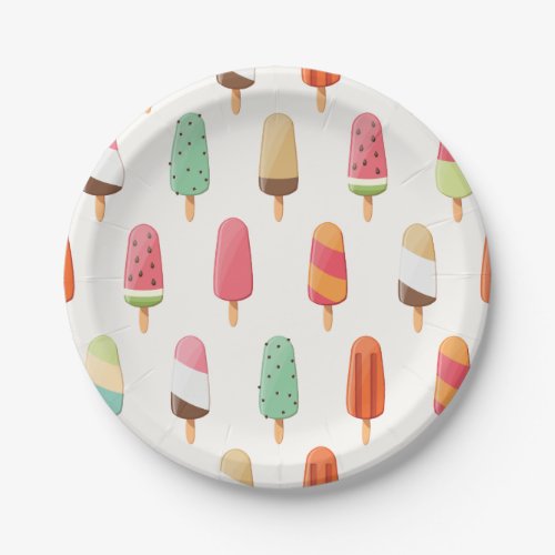 Funny and cute colored ice creams pattern paper plates