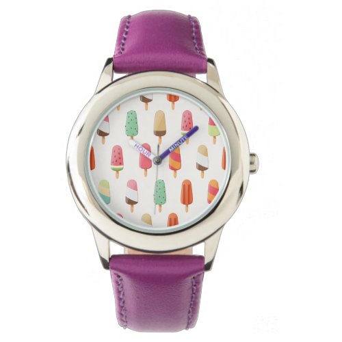 Funny and cute colored ice creams pattern watch