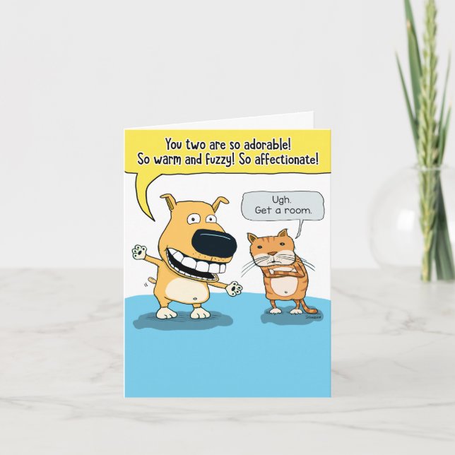 Funny and Cute Dog and Cat Anniversary Card (Front)