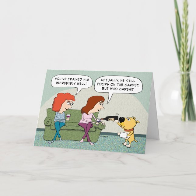 Funny and Cute Dog Serving Wine Friendship Card (Front)