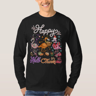 Funny And Cute Flamingo Happy HalloThanksmas 2023 T-Shirt