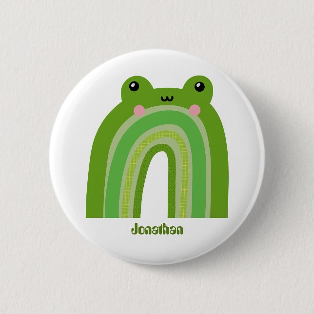 Funny and Cute Frog Rainbow Button (Front)