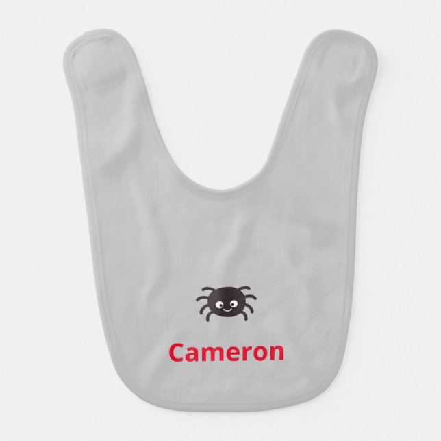 Funny and Cute Personalized Spider with Name Baby Bib (Front)