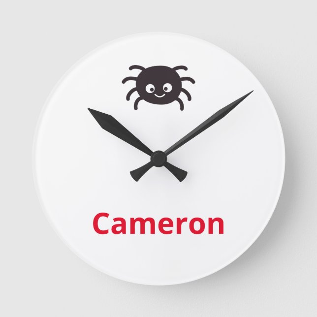 Funny and Cute Personalized Spider with Name Round Clock (Front)