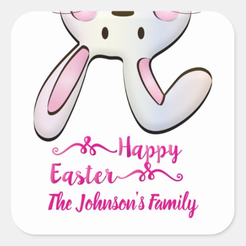 Funny And Cute Pink Easter Rabbit Bunny  Square Sticker