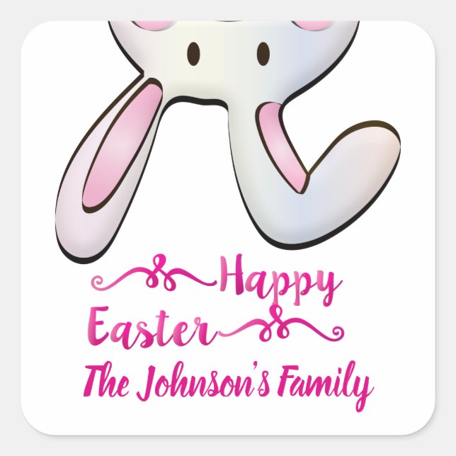 Funny And Cute Pink Easter Rabbit Bunny  Square Sticker (Front)