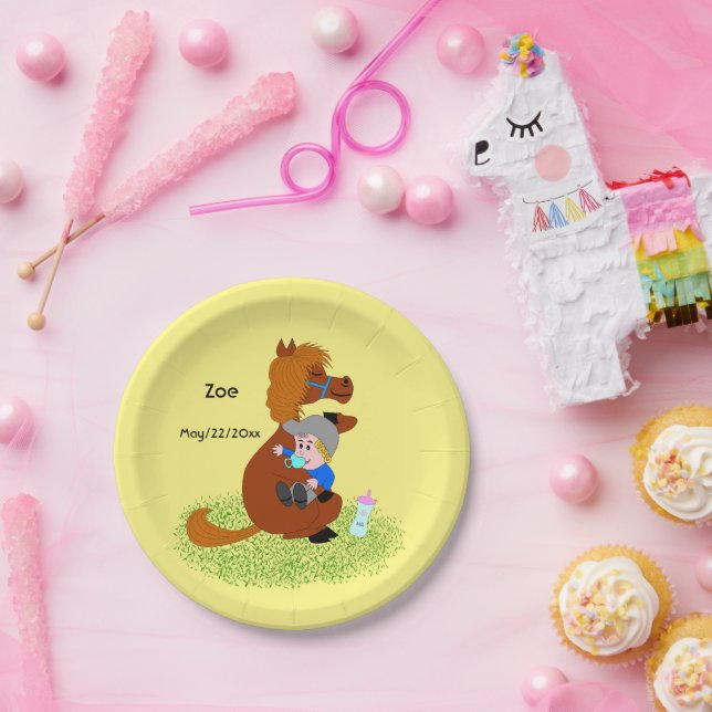 Funny and cute pony with baby - baby shower  paper plates (Party)
