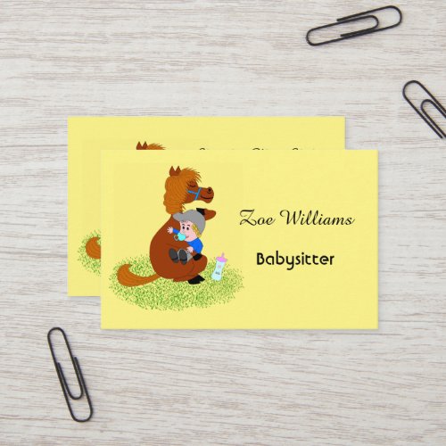 Funny and cute pony with baby _ Babysitter Business Card
