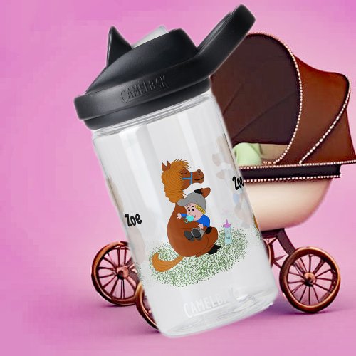 Funny and cute pony with baby _ custom kids  water bottle