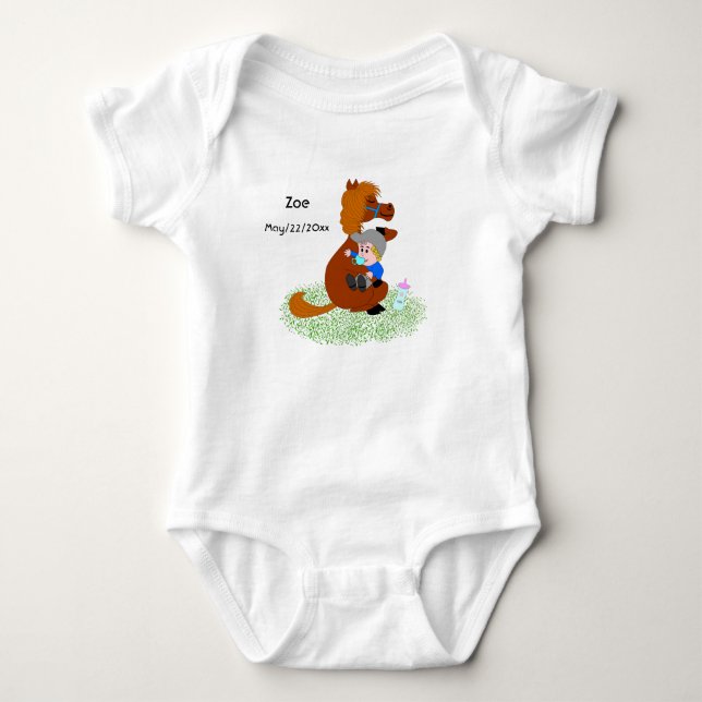 Funny and cute pony with baby - cute  baby bodysuit (Front)