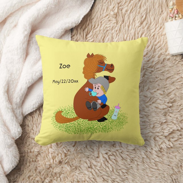 Funny and cute pony with baby - cute   throw pillow (Blanket)
