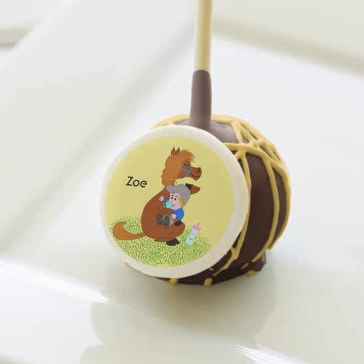 Funny and cute pony with baby - kids birthday cake pops (Front Insitu)