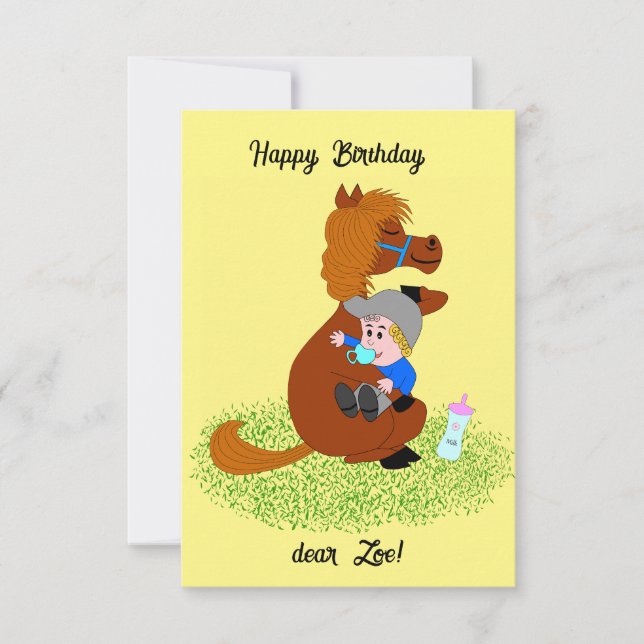 Funny and cute pony with baby - kids birthday  invitation (Front)