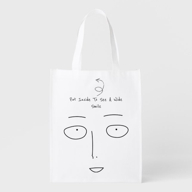 Funny and Cute Saitama's Face | One Punch Man Grocery Bag (Front)