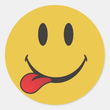 Funny And Cute Sticking Out Tongue Emoji Classic Round Sticker by emoji_pillows at Zazzle