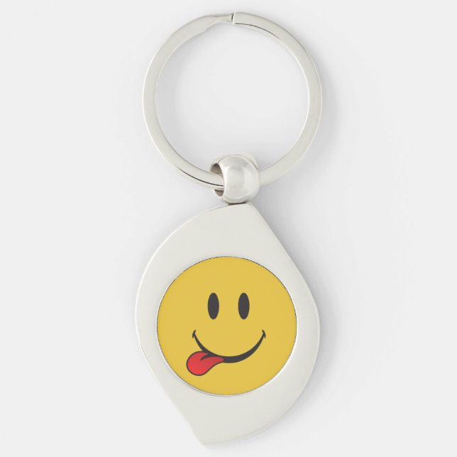 Funny and Cute Sticking out tongue Emoji Keychain (Front)