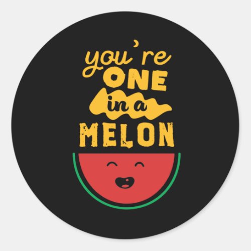 Funny and Cute Watermelon Fruit Pun One In A Melon Classic Round Sticker