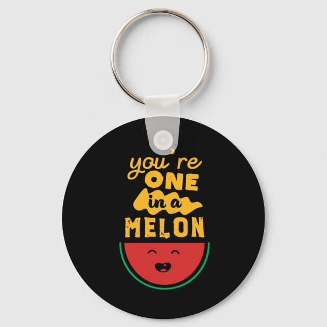 Funny and Cute Watermelon Fruit Pun One In A Melon Keychain (Front)