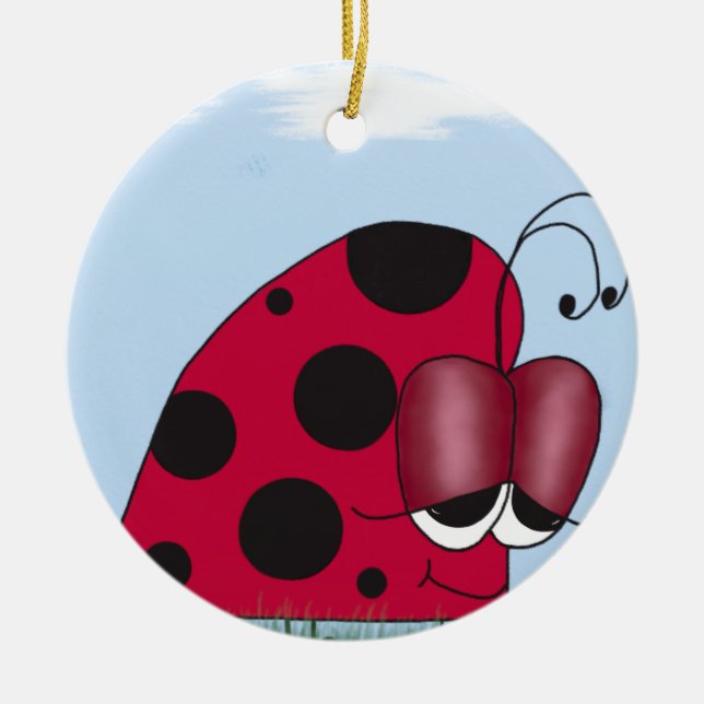 Funny and Euphoric Ladybug Ceramic Ornament (Front)