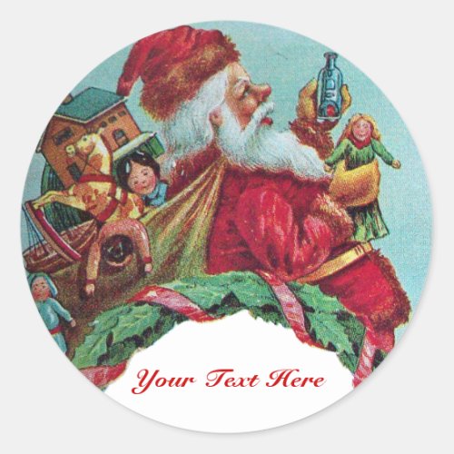 FUNNY AND HUMOROUS SANTA CLAUS VINTAGE CROWN CLASSIC ROUND STICKER