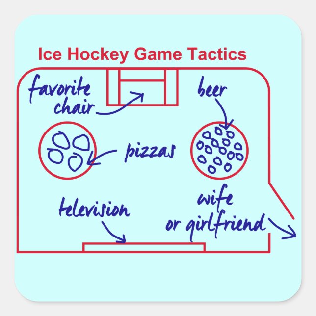 Funny and original ice hockey game tactics, square sticker (Front)