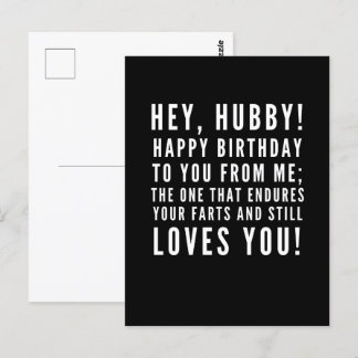 Funny and sarcastic birthday wishes for husband postcard