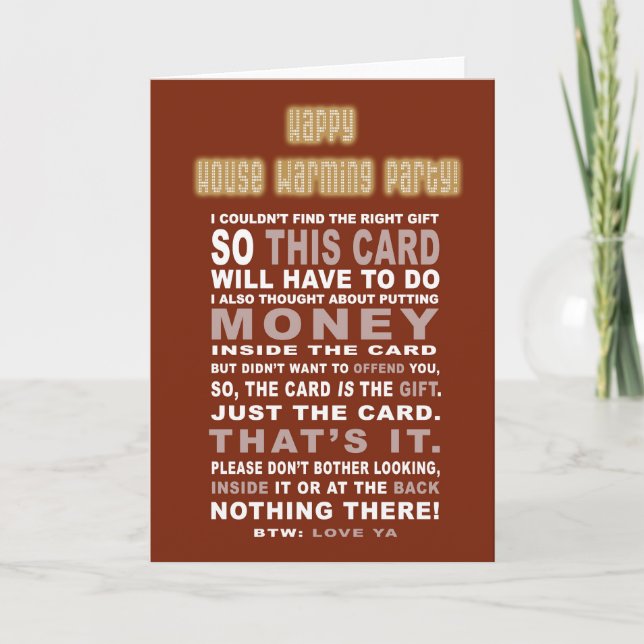 Funny and Sarcastic Housewarming Card (Front)