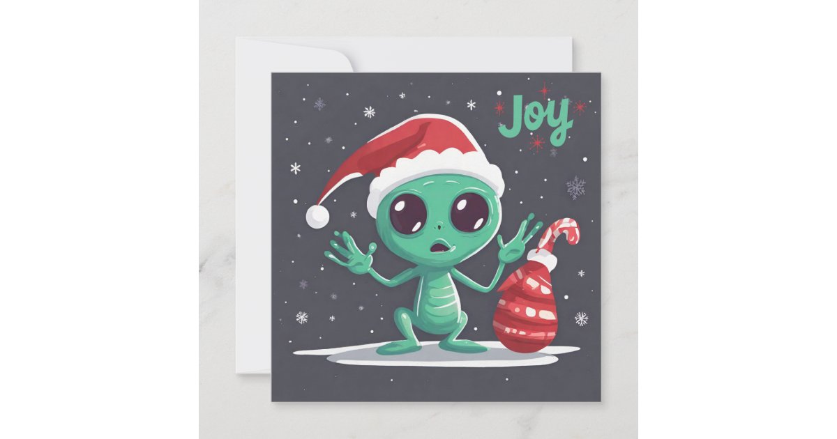 Funny and Scary Christmas Green Alien Holiday Card | Zazzle