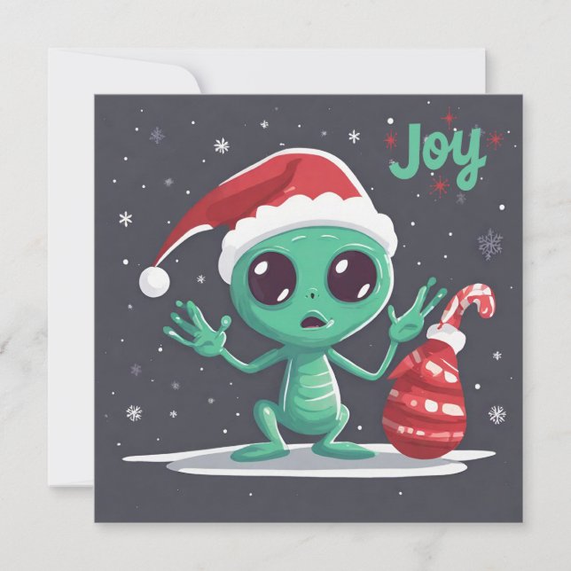 Funny and Scary Christmas Green Alien  Holiday Card (Front)