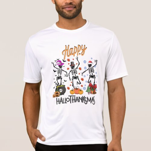 Funny And Scary Skeleton Happy HalloThanksmas 2023 T_Shirt