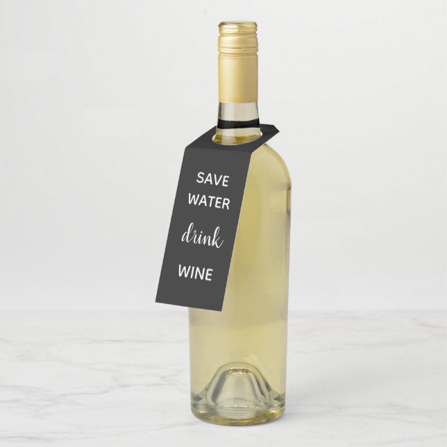 Funny and Simple White on Black Bottle Tag (Angled)