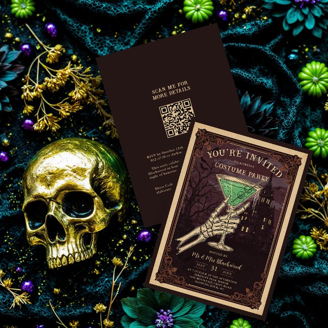 Funny and Sophisticated Halloween Gothic Cocktail  Invitation (Funny and Sophisticated Halloween Gothic Cocktail for Costume Party Invitation Cards. )
