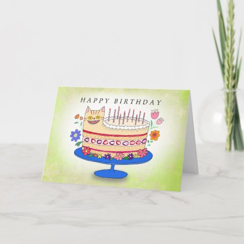 Funny and Strange Cat Birthday Cake Custom Text Card