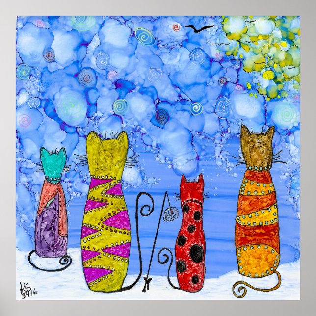 Funny and Whimsical Cats Fishing Poster (Front)