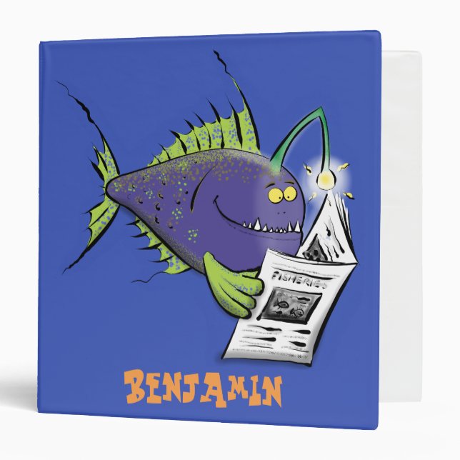 Funny angler fish cartoon 3 ring binder (Front/Inside)