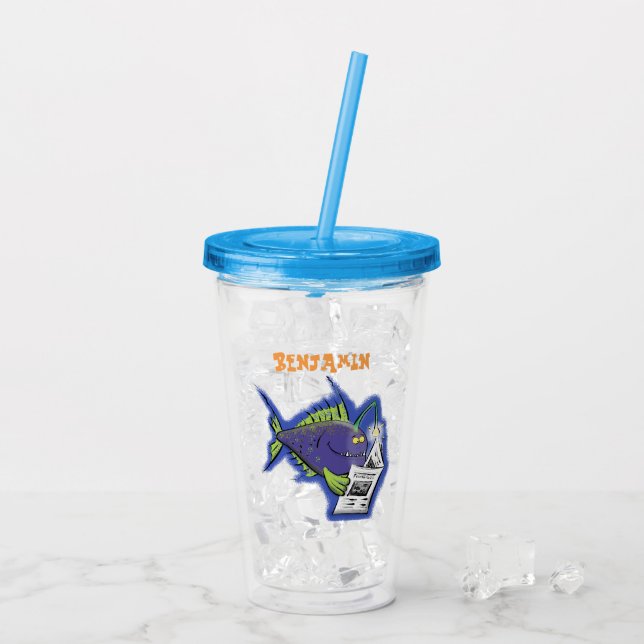 Funny angler fish cartoon acrylic tumbler (Back Ice)