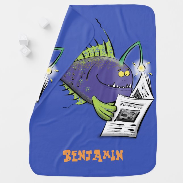 Funny angler fish cartoon baby blanket (In Situ)