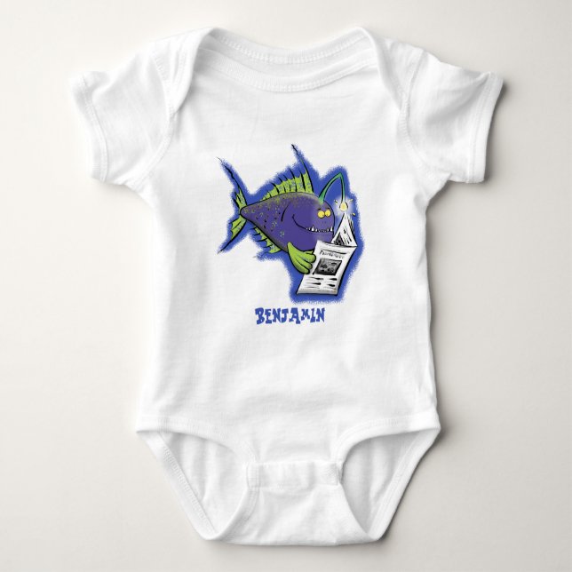 Funny angler fish cartoon baby bodysuit (Front)