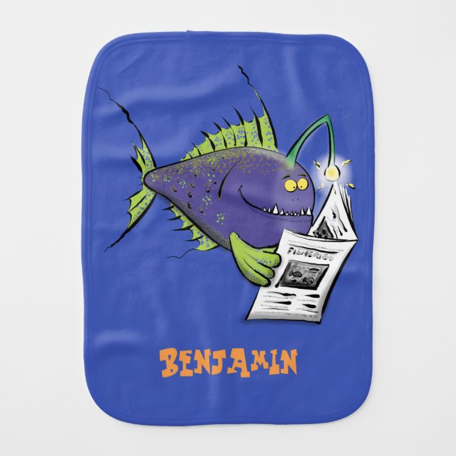 Funny angler fish cartoon baby burp cloth (Front)
