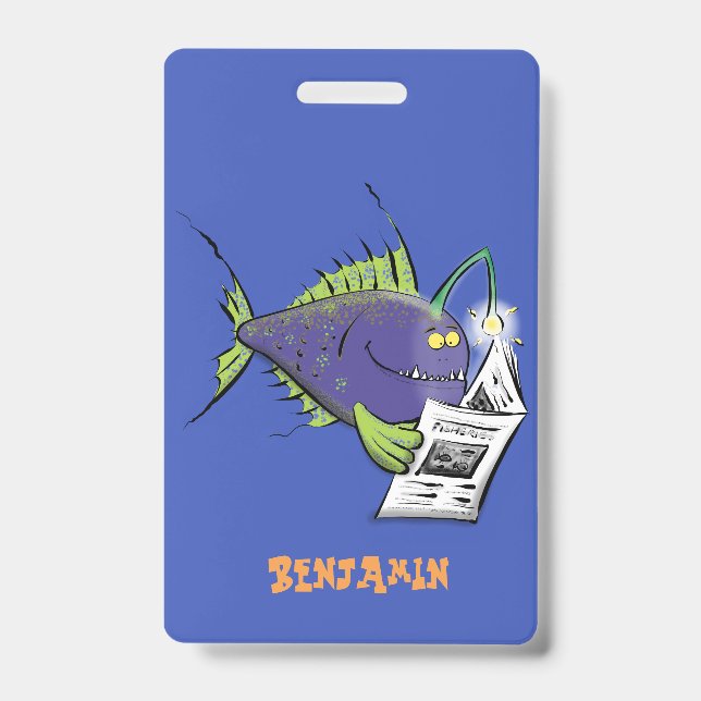 Funny angler fish cartoon badge (Front)