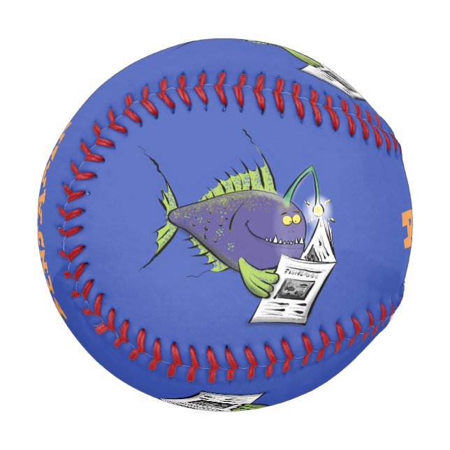 Funny angler fish cartoon baseball (Front Left)