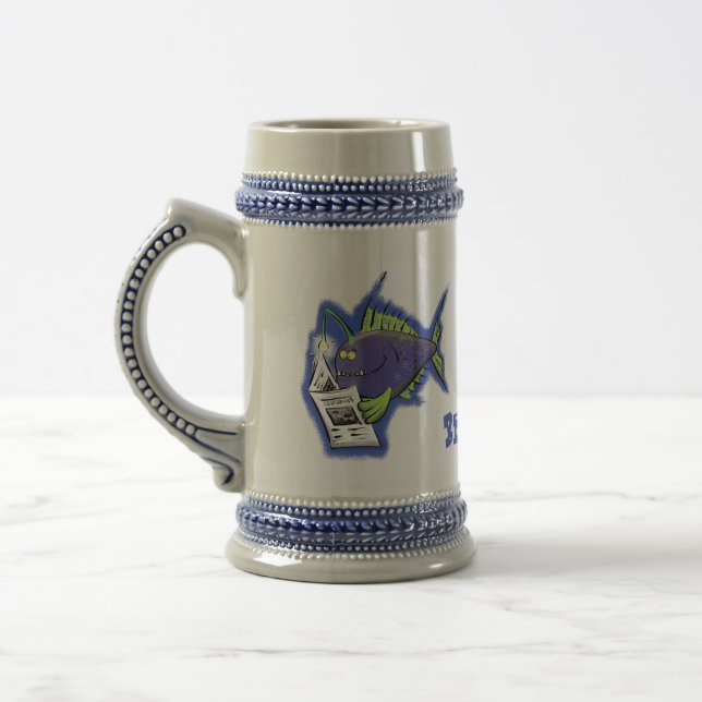 Funny angler fish cartoon beer stein (Left)