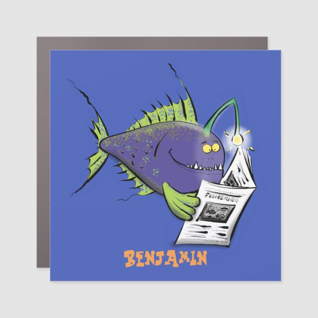 Funny angler fish cartoon car magnet (Front)