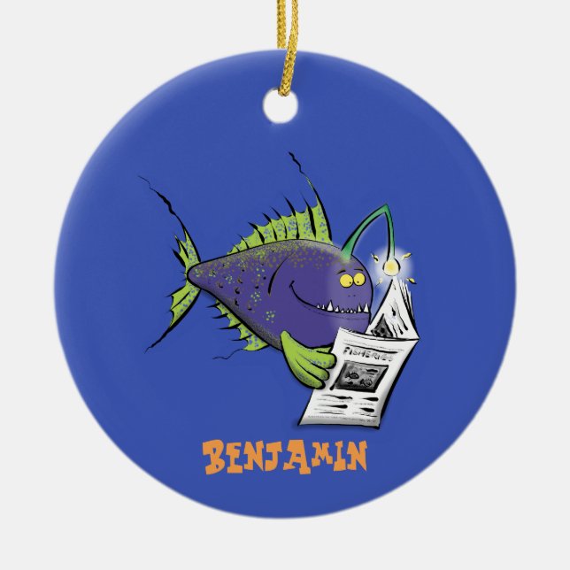 Funny angler fish cartoon ceramic ornament (Front)
