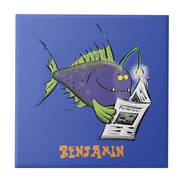 Funny angler fish cartoon ceramic tile (Front)