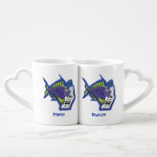 Funny angler fish cartoon coffee mug set
