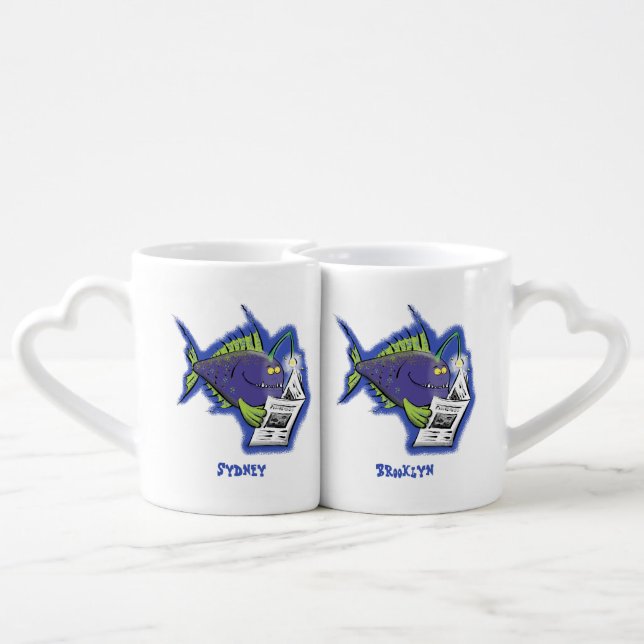Funny angler fish cartoon coffee mug set (Back Nesting)